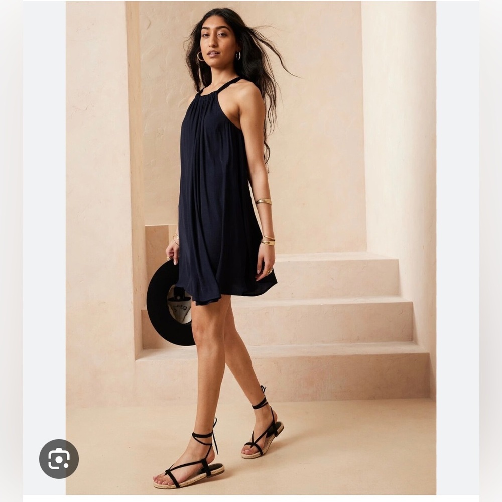 Banana republic tie back mini dress tall XL Navy NEW
